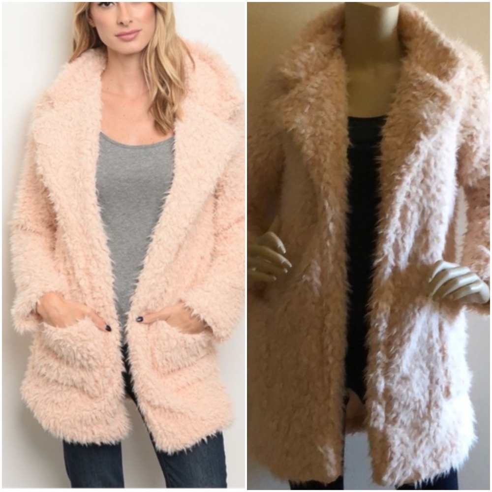 Last 1! BLUSH FAUX FUZZY PLUSH OPEN COAT!